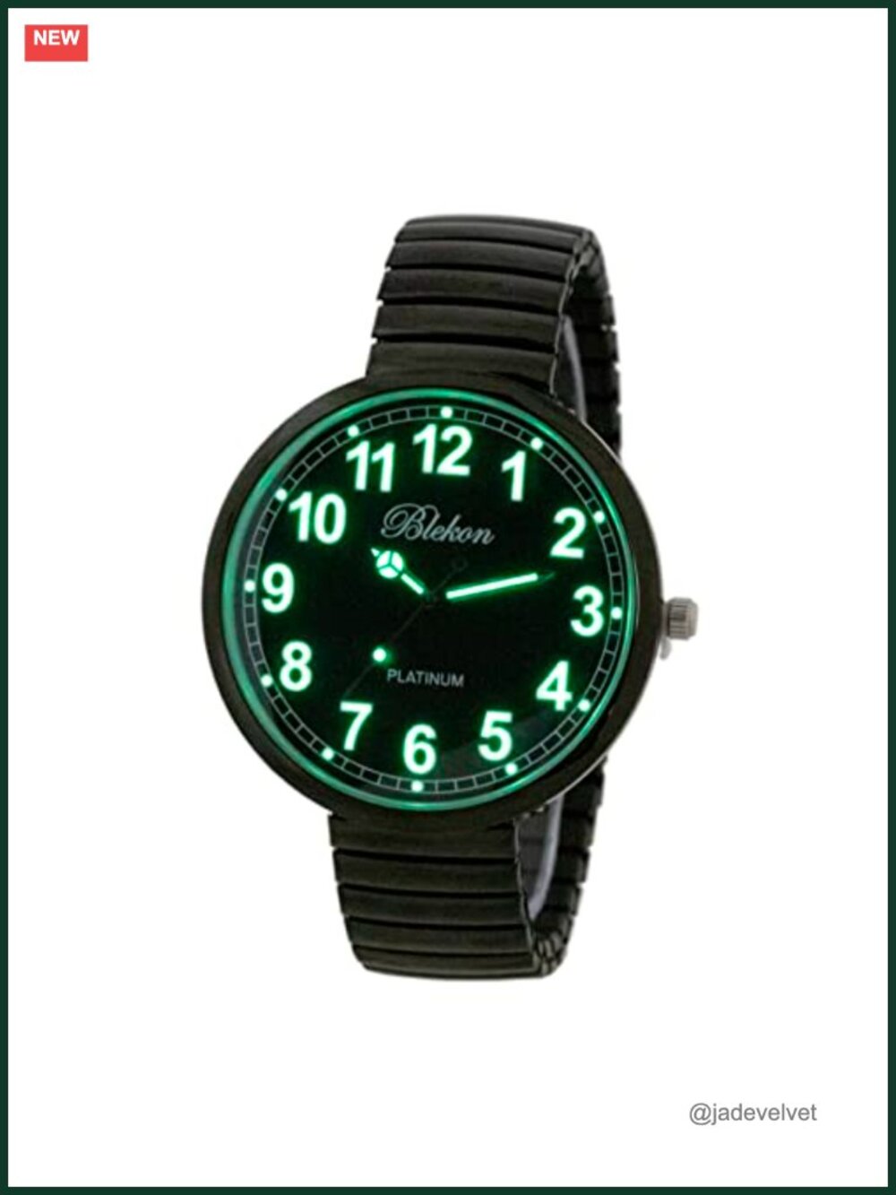 Large Face Stretch Band Watch with Luminous Hands and Numbers, Japanese Quartz